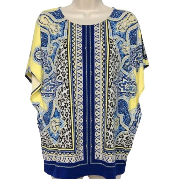 Chico's Top Women's Size 0 (4) Liquid Knit Flutter Paisley Soft Power Feminine - Picture 1 of 7